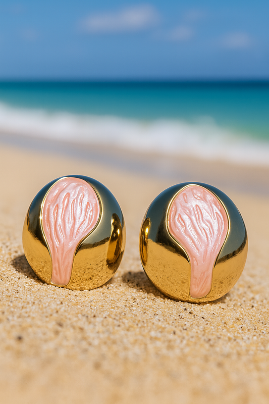 Jewello gold plated oval shape design light pink dainty Korean earring for women and girls. Daily wear earring, office wear earring, party wear earring, gift for her.