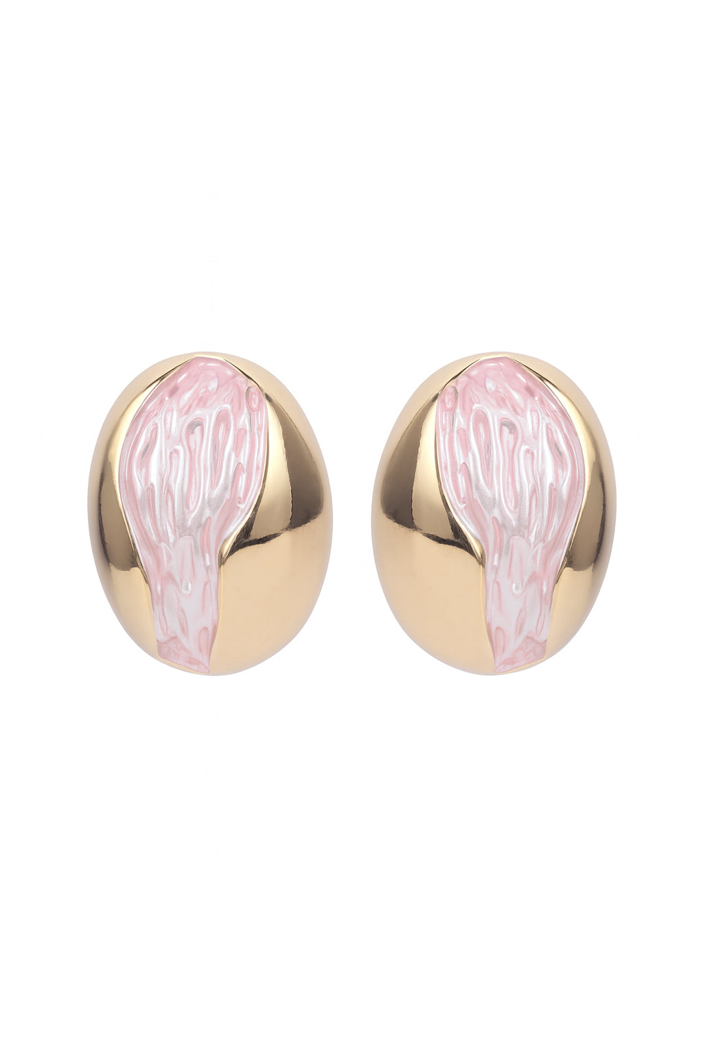 Jewello gold plated oval shape design light pink dainty Korean earring for women and girls. Daily wear earring, office wear earring, party wear earring, gift for her.