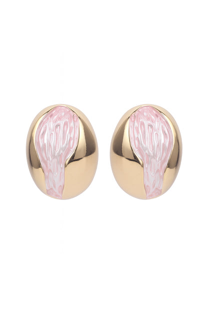 Jewello gold plated oval shape design light pink dainty Korean earring for women and girls. Daily wear earring, office wear earring, party wear earring, gift for her.