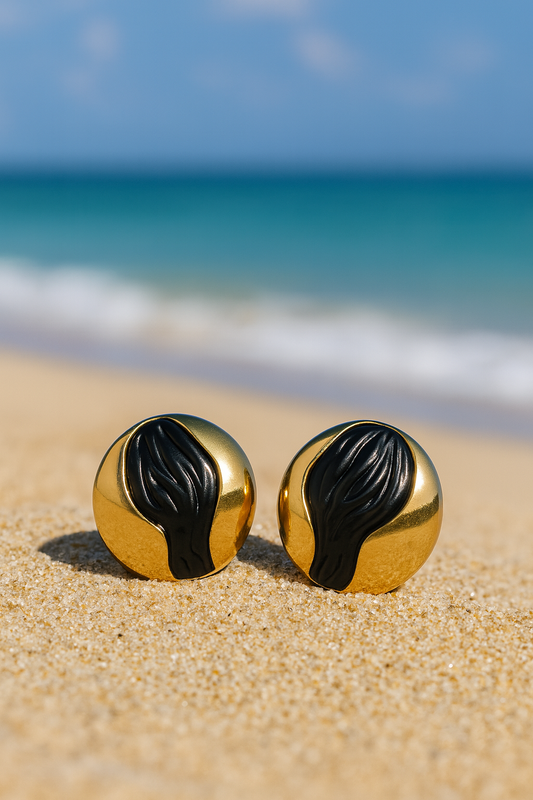 Jewello delicate gold-plated oval shape design black colour stud dainty Korean earring for women and girls. Daily wear earring, party wear earring, office wear earring, gift for her.
