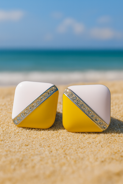 Jewello delicate square design with white yellow colure stud dainty Korean earring for women and girls. Daily wear earring, party wear earring, office wear earring. Gift for her.