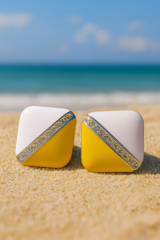 Jewello delicate square design with white yellow colure stud dainty Korean earring for women and girls. Daily wear earring, party wear earring, office wear earring. Gift for her.