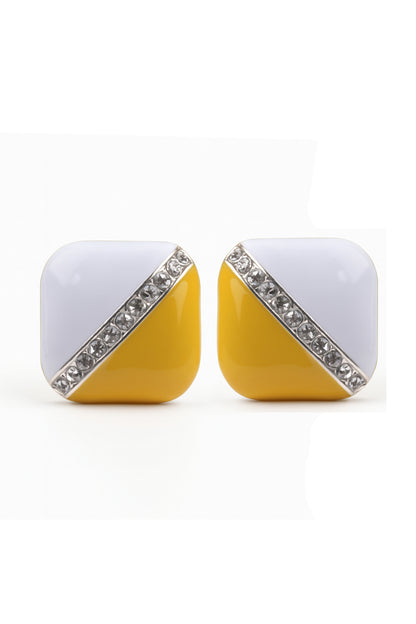 Jewello delicate square design with white yellow colure stud dainty Korean earring for women and girls. Daily wear earring, party wear earring, office wear earring. Gift for her.