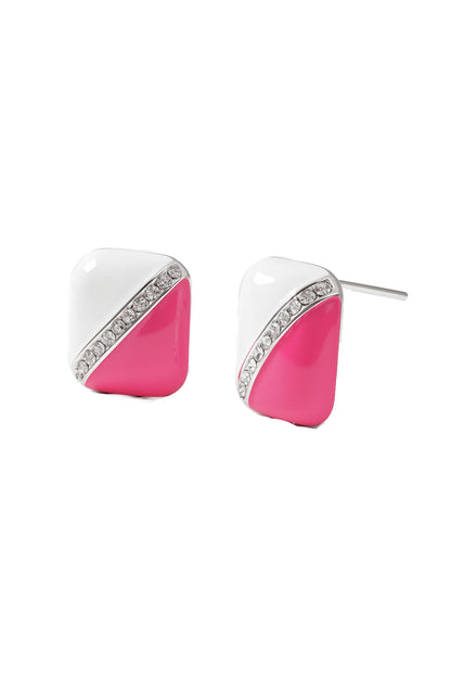 Jewello fancy square design with white pink colure and white diamond stud dainty Korean earring for women and girls, daily wear earring, office wear earring, party wear earring. Gift for her.