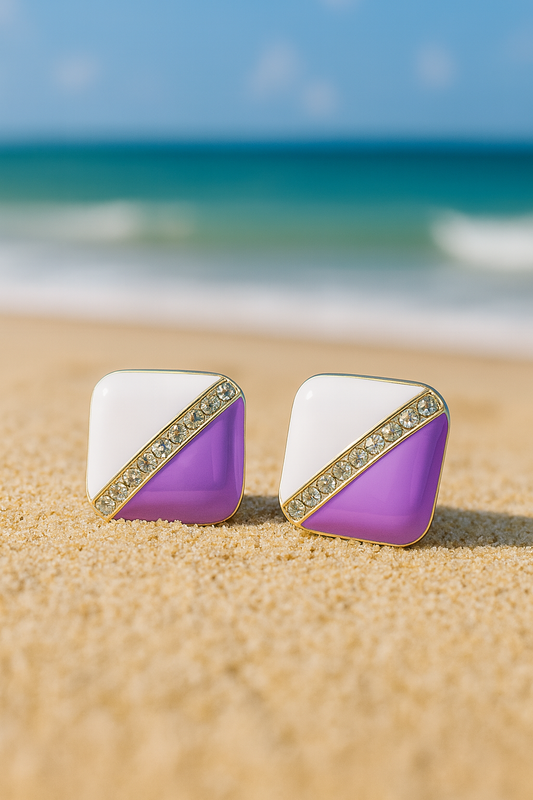 Jewello trendy square design and white purple colure with shimmering diamond stud Korean earring for women and girls. Daily wear earring, party wear earring, office wear earring, gift for her.