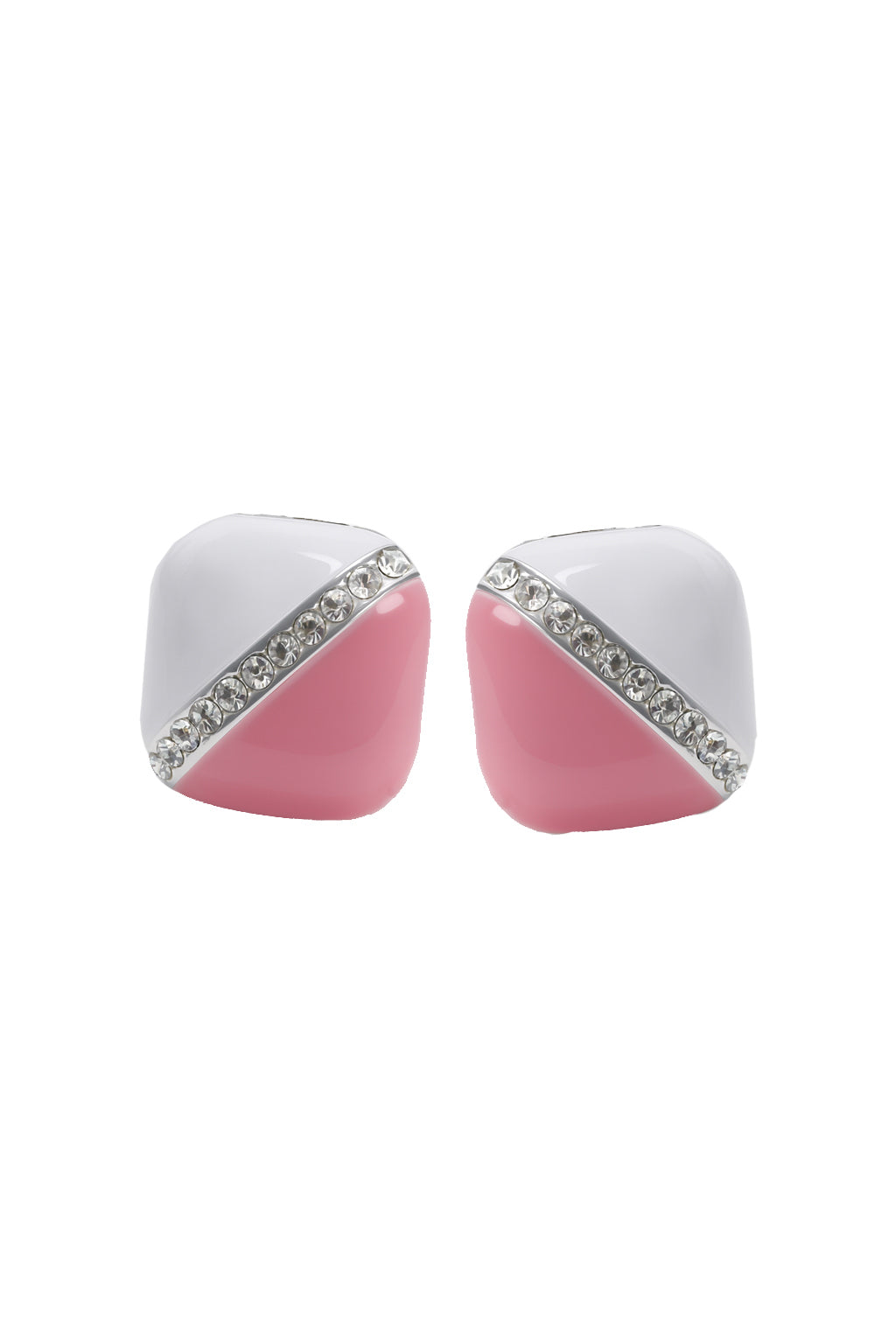 Jewello stylish square design with white light pink color and white diamond stud Korean earring for women and girls.