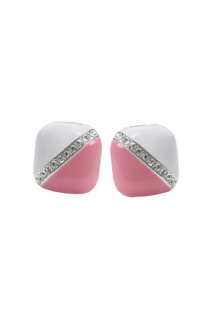 Jewello stylish square design with white light pink color and white diamond stud Korean earring for women and girls.