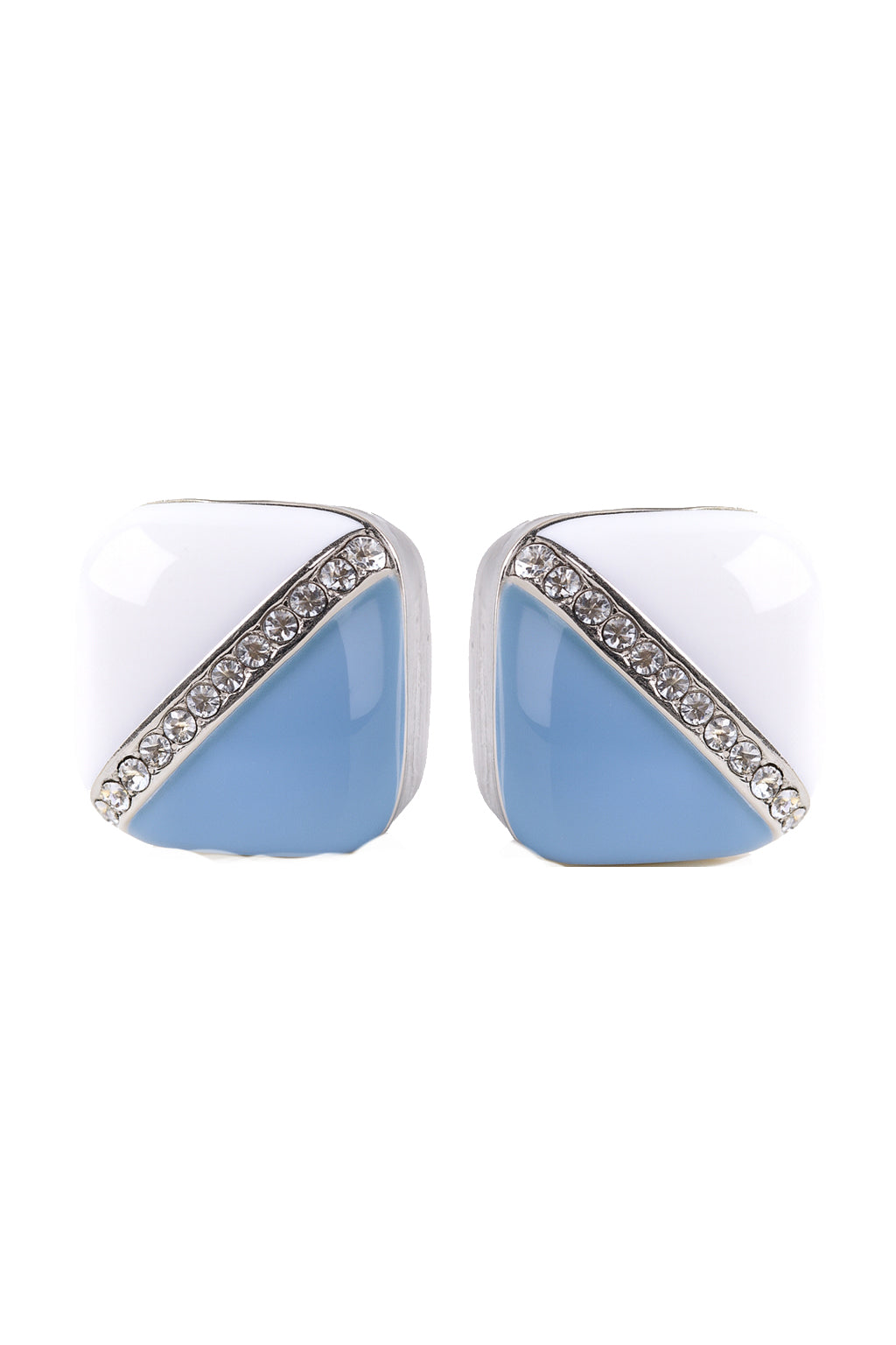 Jewello fashionable square design with white sky blue and white shimmering American diamond stud Korean earring for women and girls, daily wear earring, office wear earring, party wear earring, gift for her.
