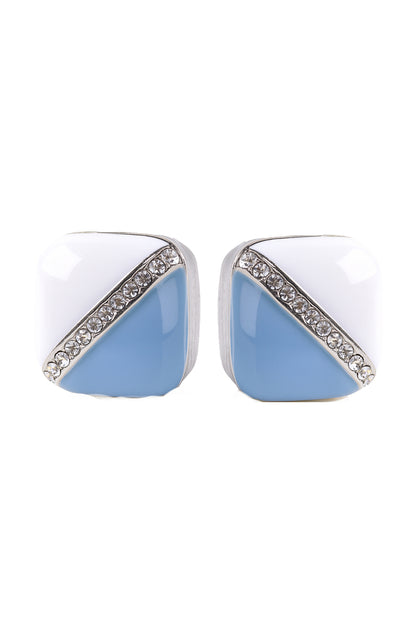 Jewello fashionable square design with white sky blue and white shimmering American diamond stud Korean earring for women and girls, daily wear earring, office wear earring, party wear earring, gift for her.