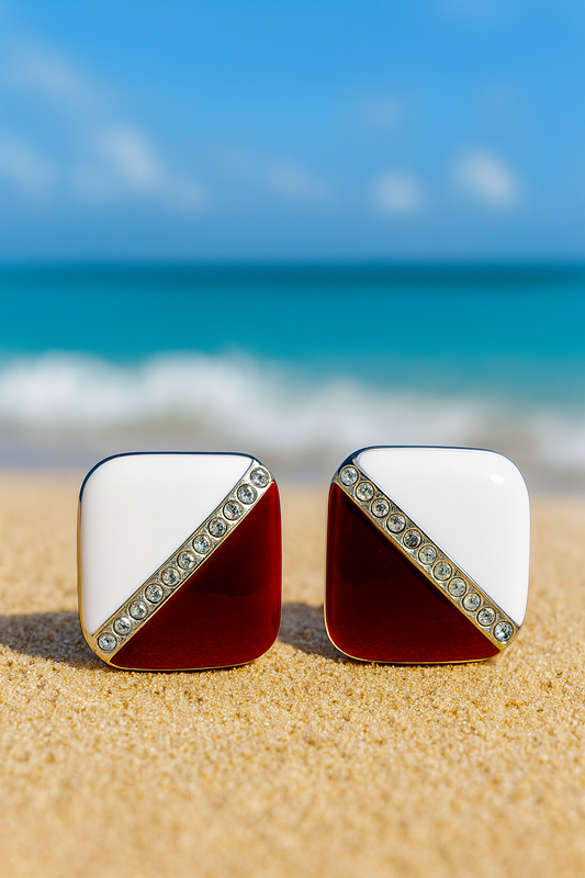 Jewello delicate square design with white brown colour and shimmering white diamond stud dainty Korean earring for women and girls. Daily wear earring. Party wear earring. Office wear earring. Gift for her.