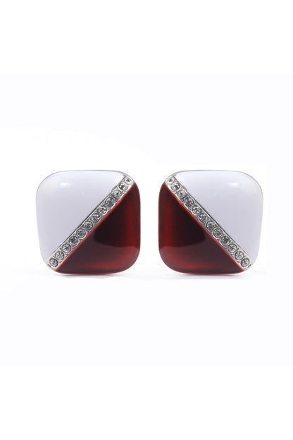 Jewello delicate square design with white brown colour and shimmering white diamond stud dainty Korean earring for women and girls. Daily wear earring. Party wear earring. Office wear earring. Gift for her.