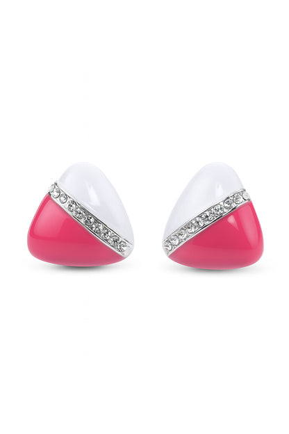 Jewello delicate triangle shape white pink colour with shimmering white diamond stud Korean earring for women and girls, daily wear earring, office wear earring, party wear earring, gift for her.