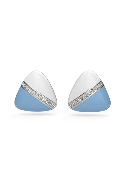Jewello delicate triangle shape design with white sky-blue colour and shimmering white diamond stud Korean earring for women and girls. Daily wear earring, office wear earring. Party wear earring. Gift for her.