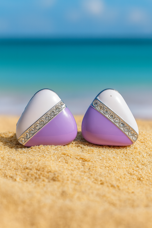 Jewello elegant triangle shape design with white purple colour and shimmering white diamond stud dainty Korean earring for women and girls. Daily wear earring. Office wear earring. Gift for her.