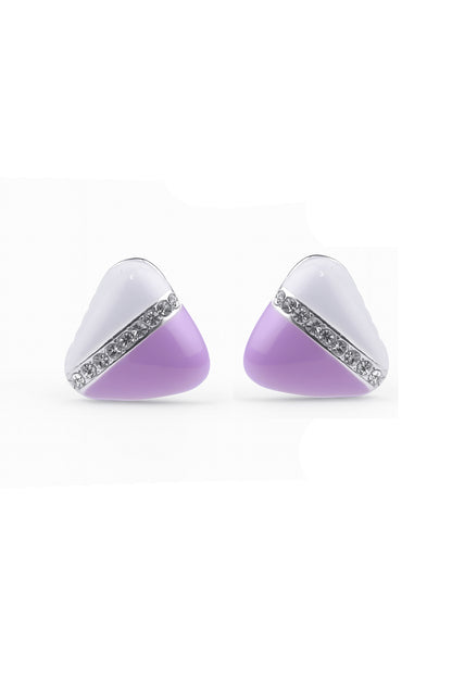 Jewello elegant triangle shape design with white purple colour and shimmering white diamond stud dainty Korean earring for women and girls. Daily wear earring. Office wear earring. Gift for her.