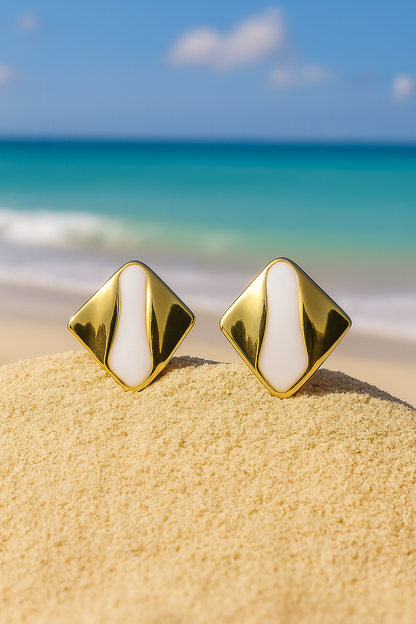 Jewello sterling square design and stainless stell with white stone stud korean earring for women and girls. Daily wear earring. Office wear earring. Party wear earring. Gift for her.