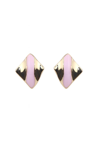 Jewello elegant square design and stainless steal with pink stone stud dainty korean earring for women and girls. Gift for her.