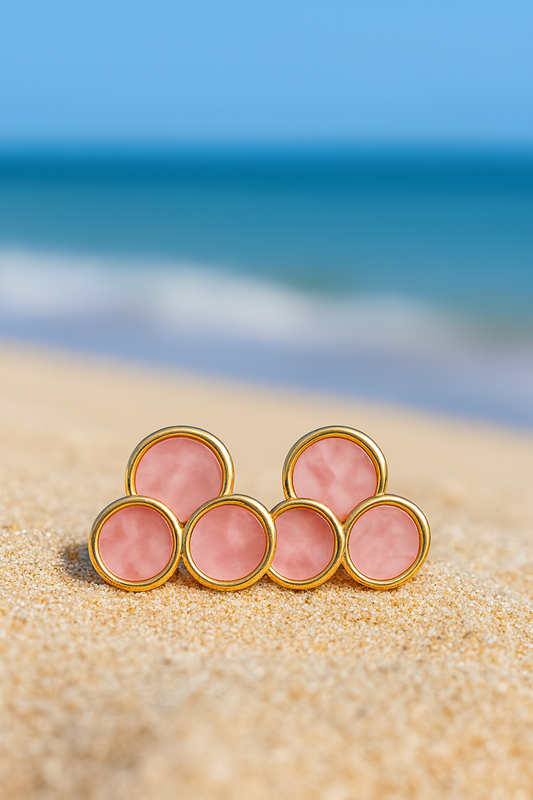 Jewello fancy gold plated circular design with radiant pink stone stud dainty anti tarnish korean earring for women and girls. Daily wear earring, office wear earring. Gift for her.