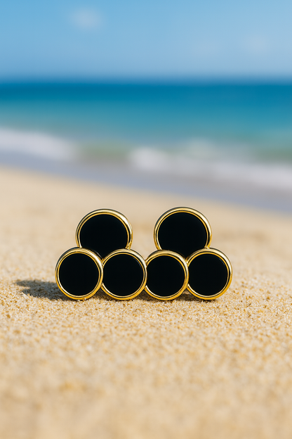 Jewello fashionable gold-plated circular design with black stone stud dainty korean earring for women and girls. Daily wear earring, office wear earring. Gift for her.