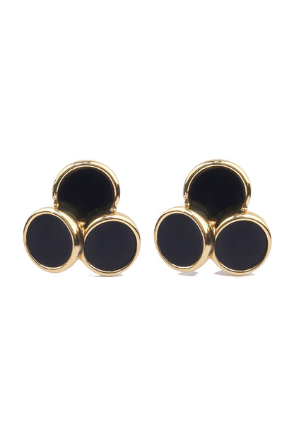 Jewello fashionable gold-plated circular design with black stone stud dainty korean earring for women and girls. Daily wear earring, office wear earring. Gift for her.