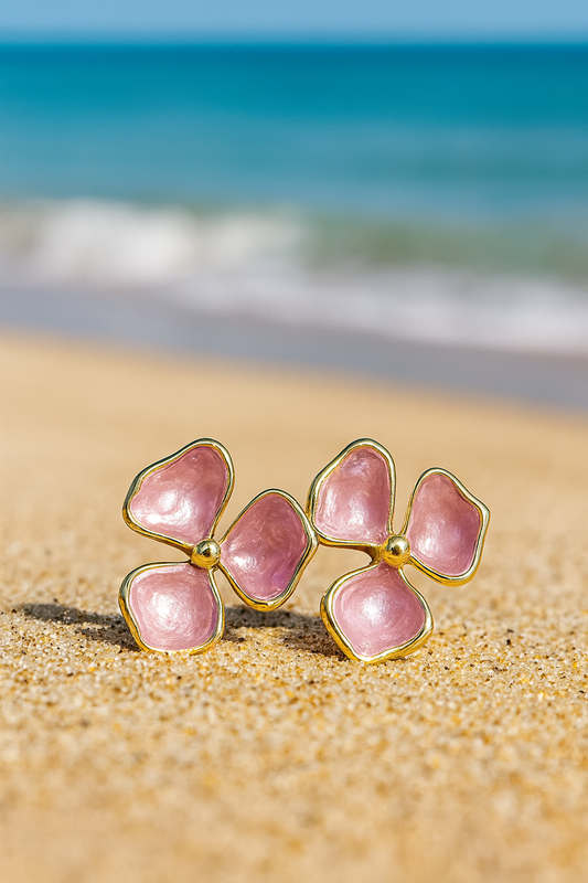 Jewello delicate flower design with pink stone stud dainty korean earring for women and girls. Gift for her.