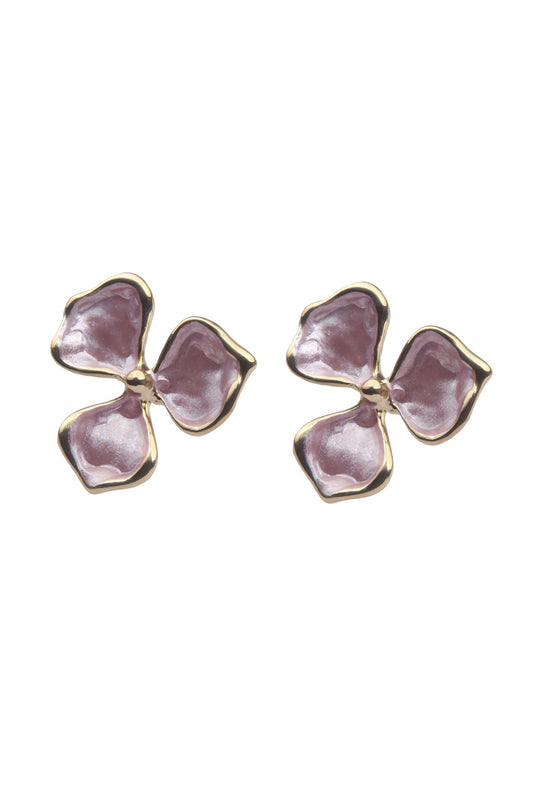Jewello delicate flower design with pink stone stud dainty korean earring for women and girls. Gift for her.