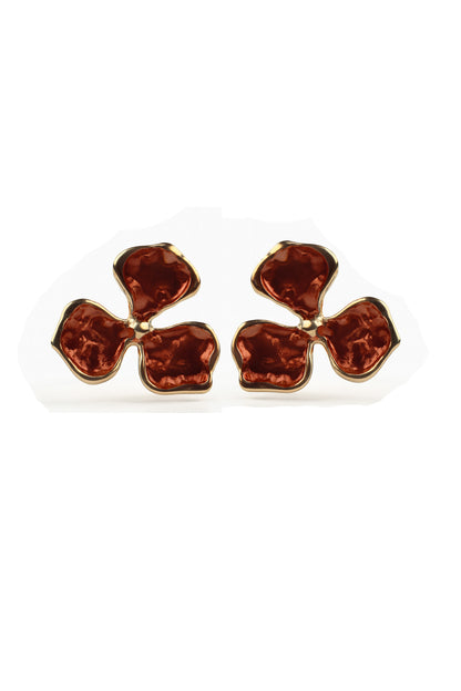 Jewello fashionable flower design with brown stone stud anti tarnish dainty korean earring for women and girls. Daily wear earring, office wear earring, gift for her.