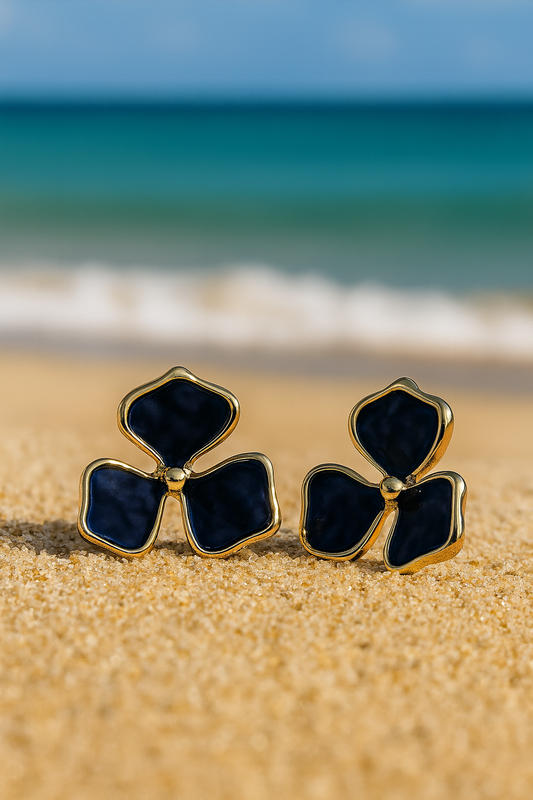 Jewello stylish flower design with black stone stud dainty korean earring for women and girls. Daily wear earring. Office wear earring. Gift for her.