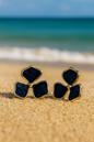 Jewello stylish flower design with black stone stud dainty korean earring for women and girls. Daily wear earring. Office wear earring. Gift for her.
