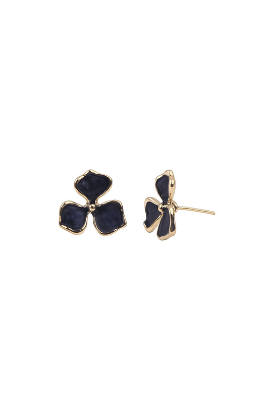 Jewello stylish flower design with black stone stud dainty korean earring for women and girls. Daily wear earring. Office wear earring. Gift for her.