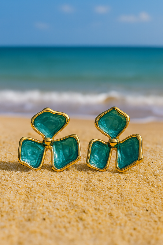 Jewello elegant gold-plated flower design with green stone stud dainty anti tarnish korean earring for women and girls. Daily wear earring, office wear earring. Gift for her.