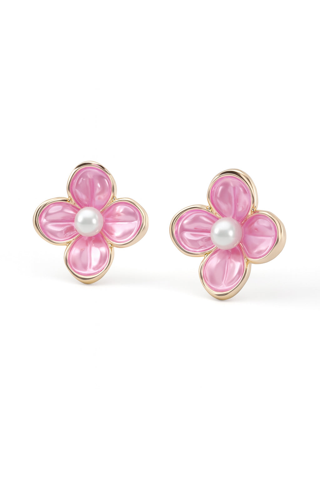 Jewello alluring gold plated flower design with pink stone and pearl bead stud anti tarnish korean earring for women and girls. Daily wear earring, party wear earring. Gift for her