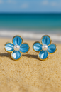 Jewello delicate gold-plated flower design and sky blue with pearl bead stud dainty anti tarnish korean earring for women and girls. Daily wear earring, office wear earring. Gift for her.