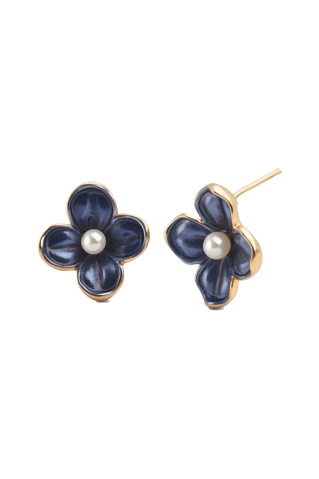 Jewello trendy flower design with black colour and pearl bead stud dainty korean earring for women and girls. Gift for her.