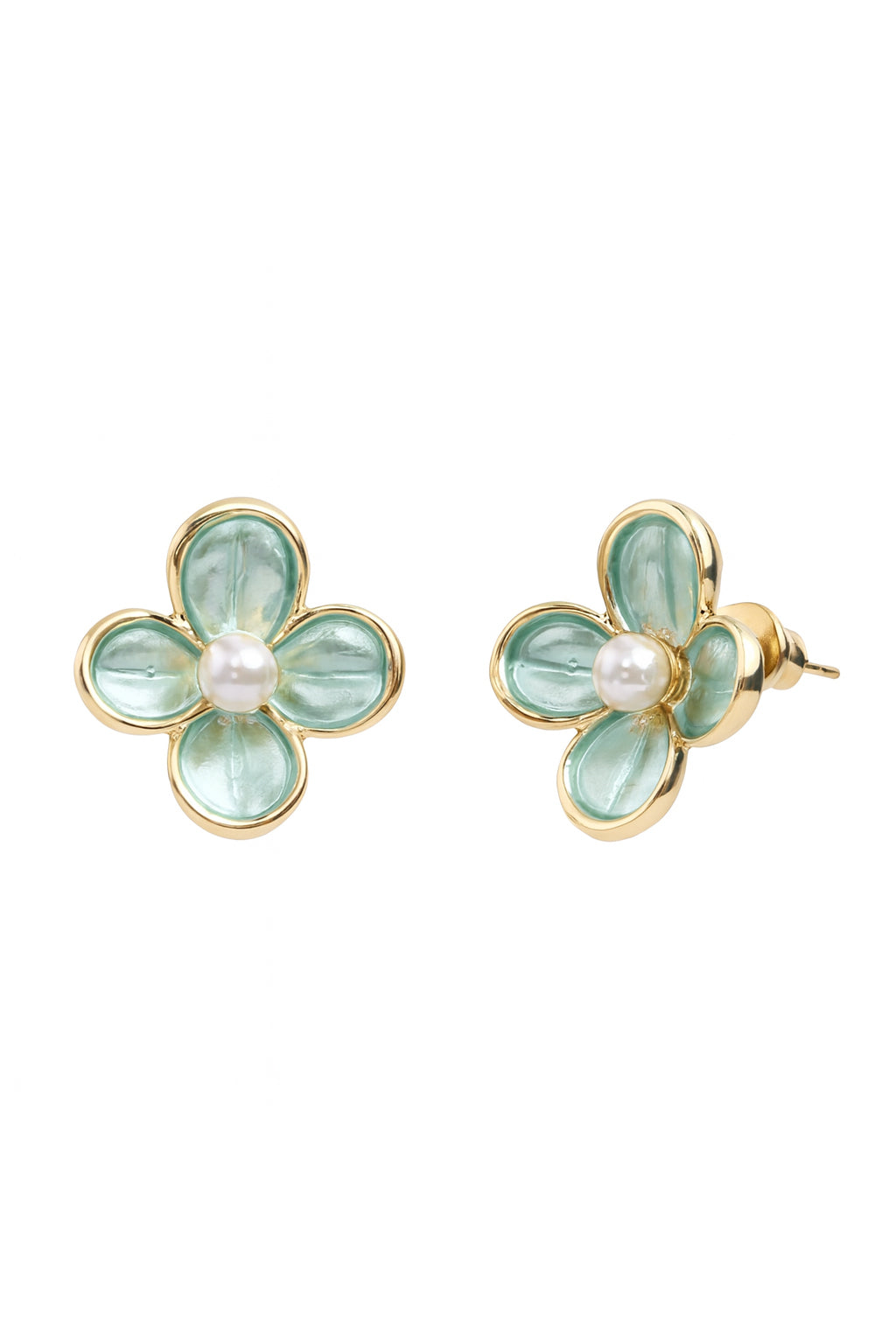 Jewello fancy gold plated flower design with pearl bead stud dainty anti tarnish korean earring for women and girls. Daily wear earring, office wear earring. Gift for her.