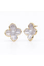 Jewello fashionable gold-plated flower design with light pink stone and with pearl bead stud dainty korean earring for women and girls. Daily wear earring, office wear earring. Gift for her.