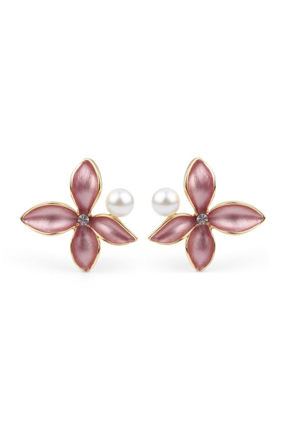 Jewello trendy gold plated flower design with pear bead stud dainty korean earring for women and girls. Daily wear earring, party wear earring, gift for her.
