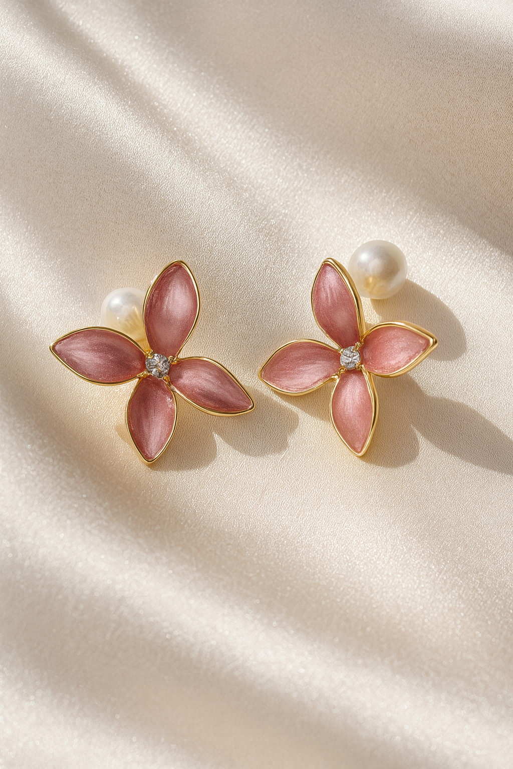 Jewello trendy gold plated flower design with pear bead stud dainty korean earring for women and girls. Daily wear earring, party wear earring, gift for her.