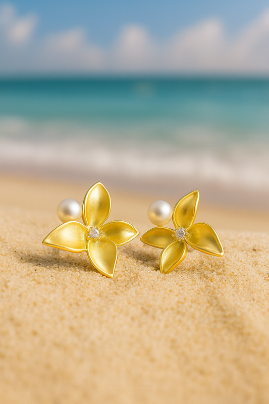 Jewello elegant gold-plated floral design with golden stone stud and pearl bead stud Korean earring for women and girls. Gift for her.
