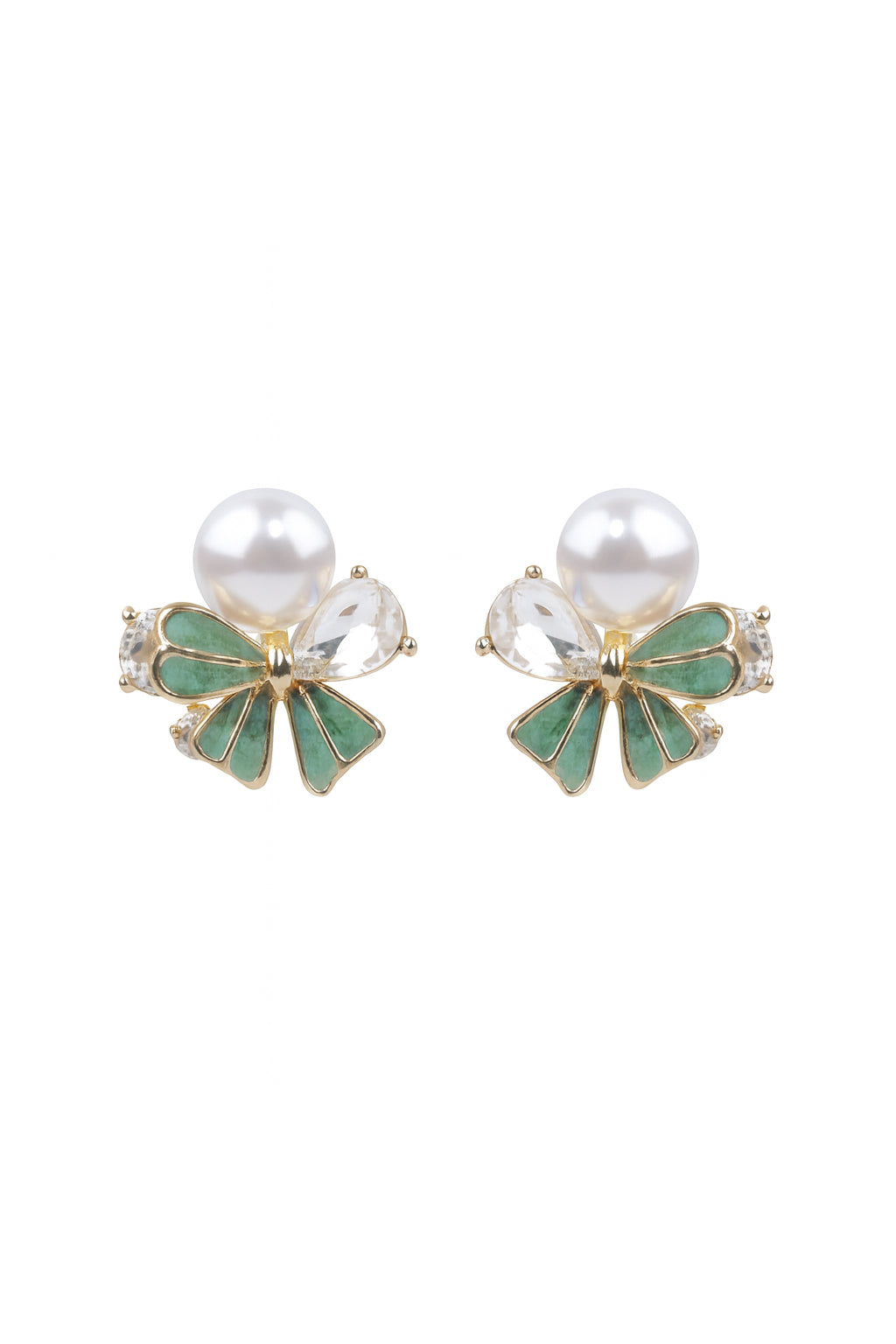 Jewello trendy floral light pink colour design with shimmering white stone and pearl bead stud dainty anti tarnish korean earring for women and girls. gift for her.