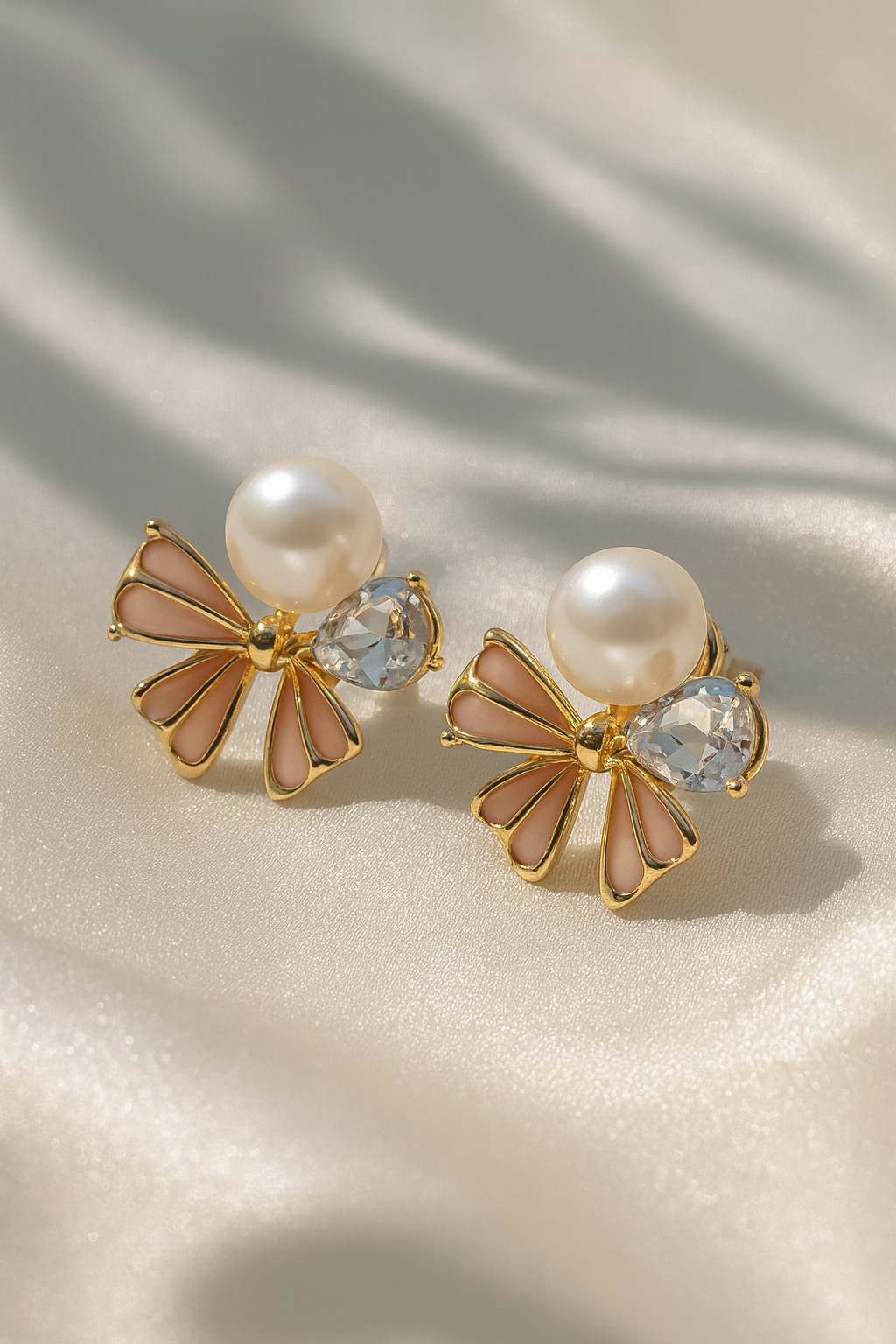 Jewello delicate floral design yellow colour with pearl and white stone Stone stud korean earring for women and girls. Gift for her.