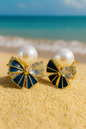Jewello delicate floral design with black stone and pearl bead stud dainty korean earring for women and girls. Daily wear earring, office wear earring. Gift for her.