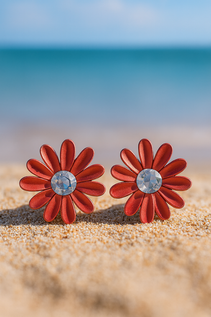 Jewello delicate orange flower design with shimmering white stone stud dainty anti tarnish korean earring for women and girls. Gift for her.