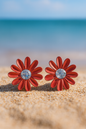 Jewello delicate orange flower design with shimmering white stone stud dainty anti tarnish korean earring for women and girls. Gift for her.