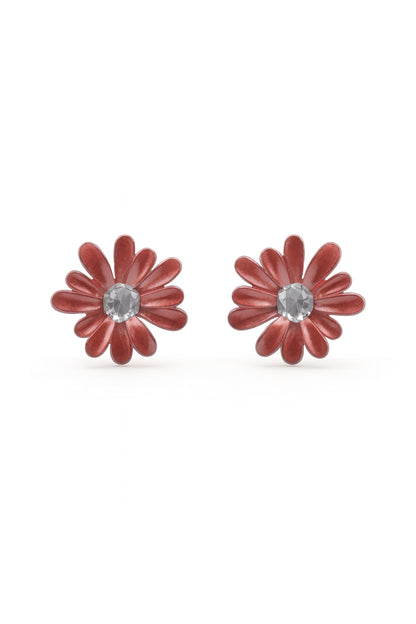 Jewello delicate orange flower design with shimmering white stone stud dainty anti tarnish korean earring for women and girls. Gift for her.