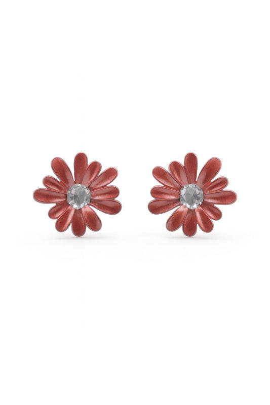 Jewello delicate orange flower design with shimmering white stone stud dainty anti tarnish korean earring for women and girls. Gift for her.