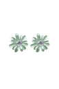 Jewello fancy light green flower design with shimmering white stone stud dainty korean earring for women and girls. Gift for her.