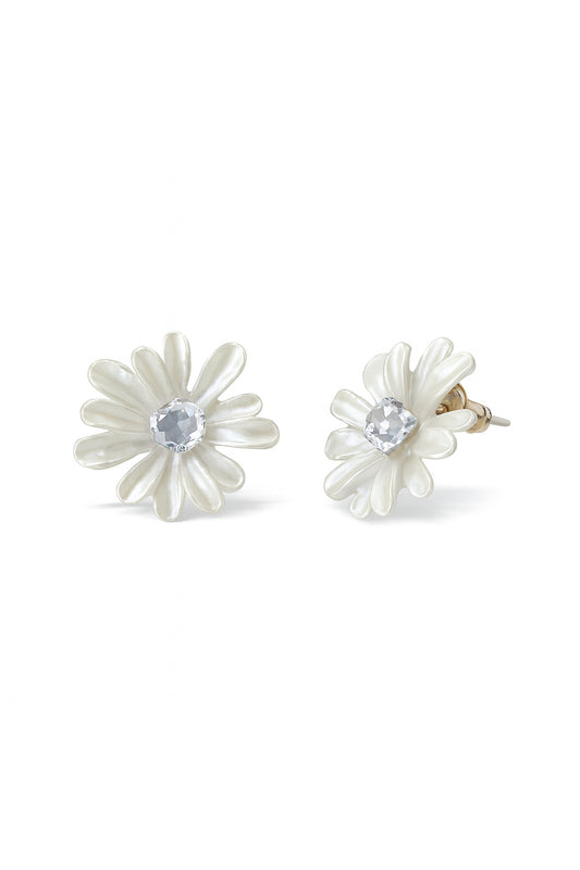 Jewello elegant white flower design with shimmering white stone stud dainty anti tarnish korean earring for women and girls. Gift for her.