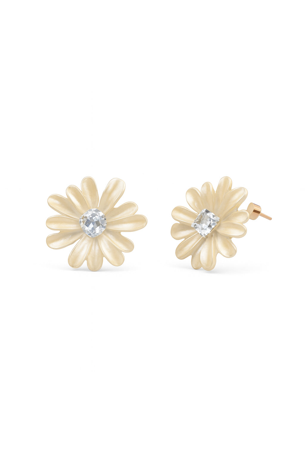 Jewello trendy yellow flower design with shimmering white stone stud sterling dainty korean earring for women and girls. Gift for her.