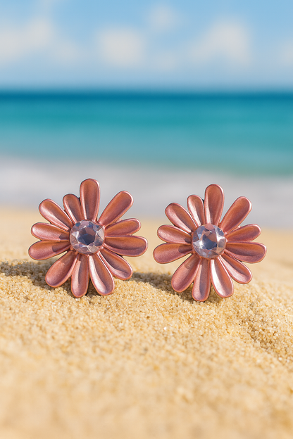 Jewello Amazing pink flower design with shimmering white stone stud dainty korean earring for women and girls. Gift for her.